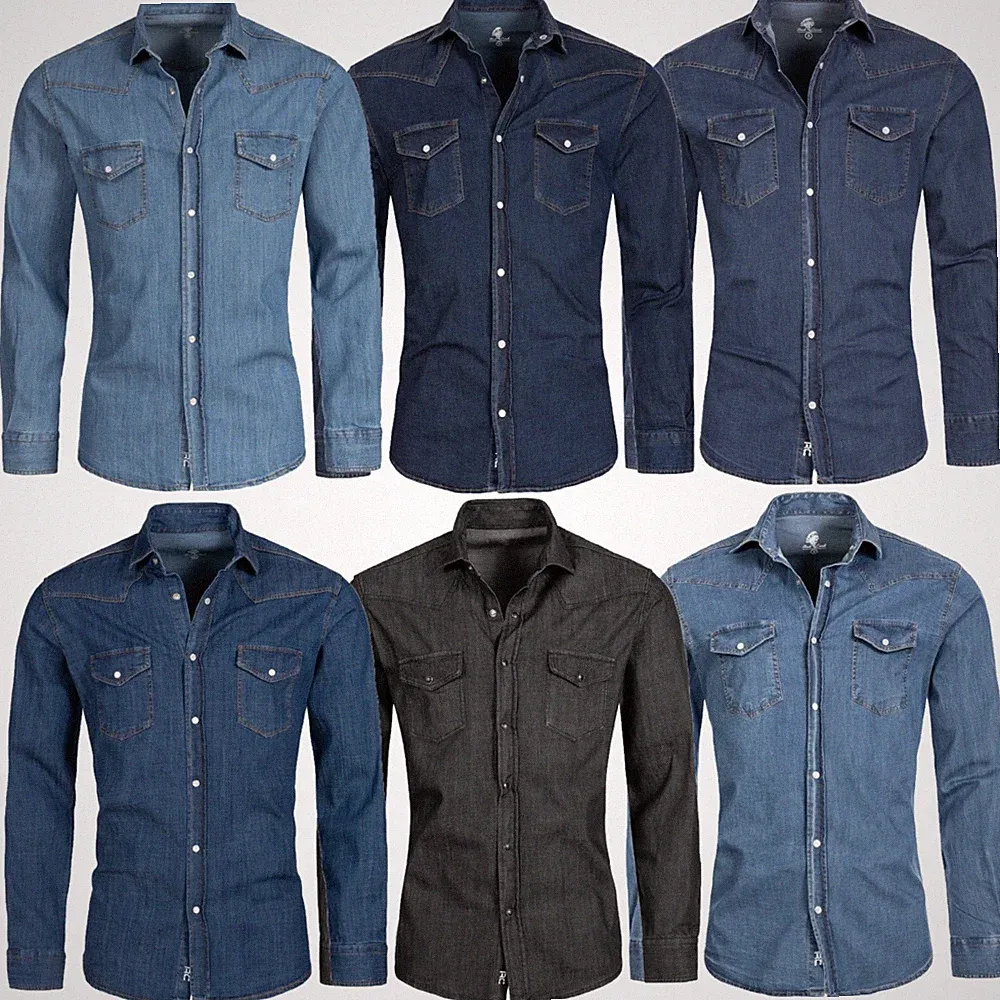 Rock Creek Herren Jeanshemd Denim Blau Herrenhemd Regular Fit Langarm S-XXL M4