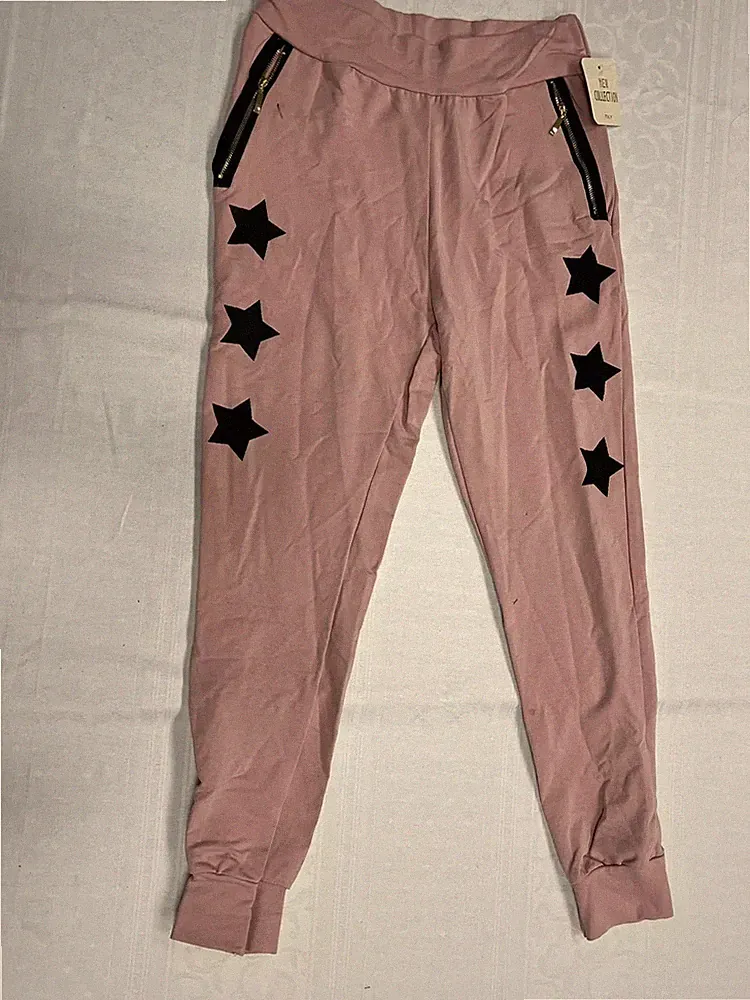 Rosa Damen Jogginghose mit Sternen und Reißverschlussdetails, Gr. 32