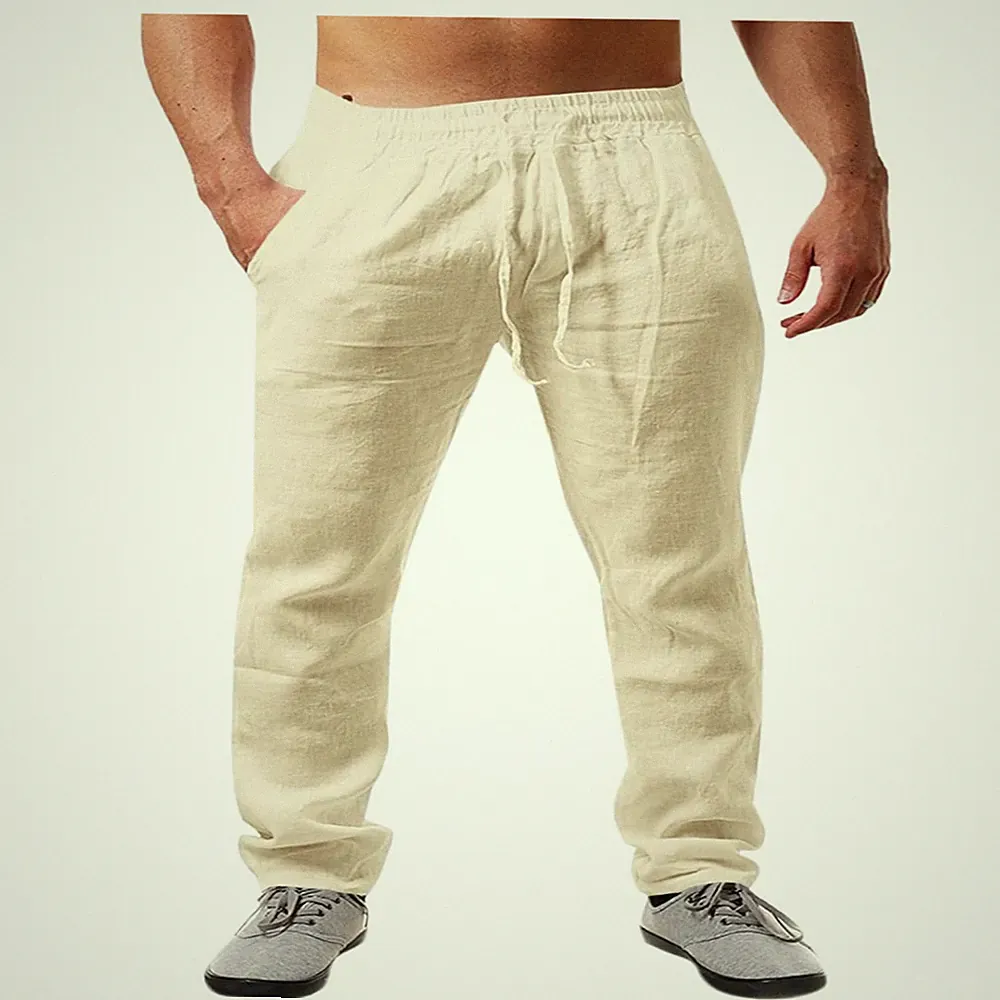 Runcati Herren Leinenhose Einfarbig Lang Leicht Sommerhose Loose Fit Freizeit