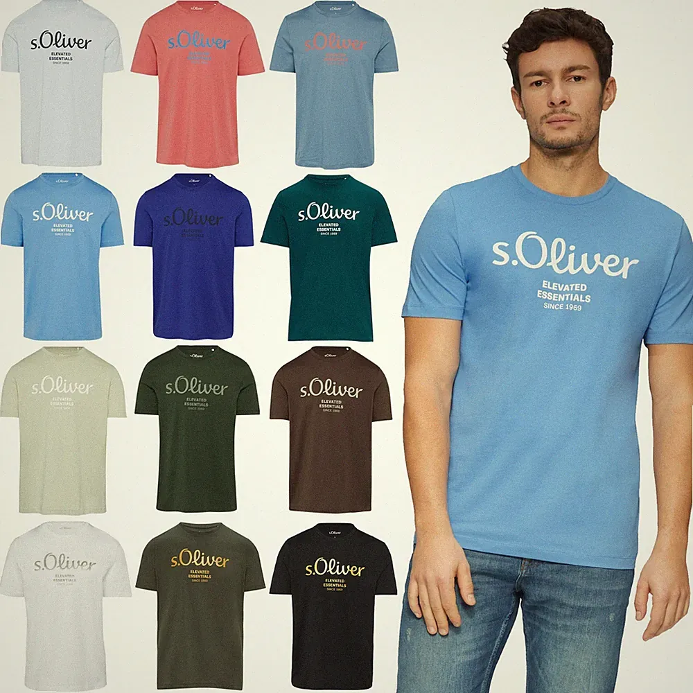s.Oliver Herren T-Shirt Rundhals kurzarm Logo Print Regular Fit Baumwolle Jersey