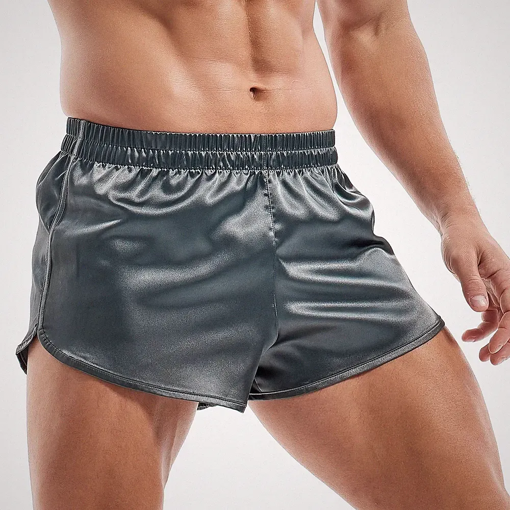 Satin Boxershorts Herren Pyjamahose kurz Dunkelgrau, XL