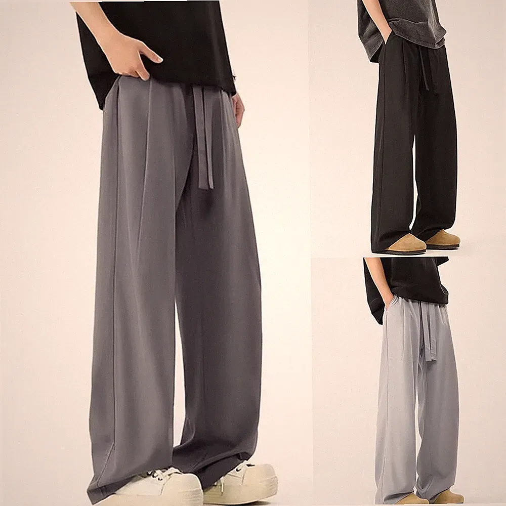 Schwarz Grau Herren Jogginghose Sweatpants Polyester Loose Fit Sporthose