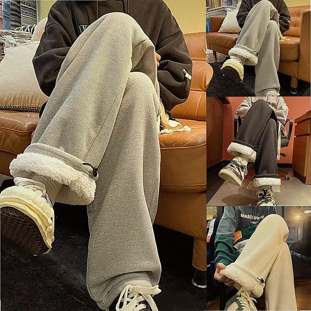 Schwarz Weiß Grau Herren Fleece Gefüttert Jogginghose Gerader Schnitt Warm Fre