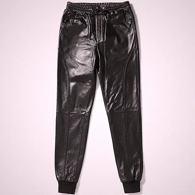 Schwarze Jogginghose aus Leder für Herren. Jogginghose Hose aus echtem weiche...