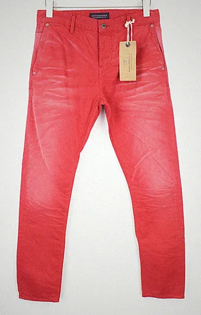 SCOTCH & SODA Raze Herren Chino-Slouch-Slim Hose W28/L32 Rot