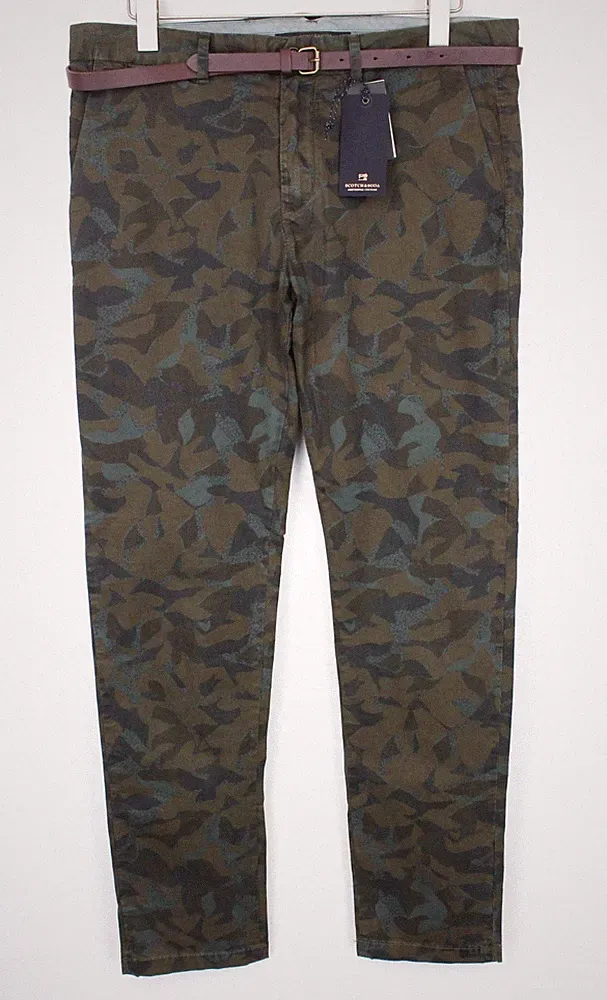 SCOTCH & SODA Stuart Herren Chino Slim W33/L32 Camouflage Grün Garment-Dyed