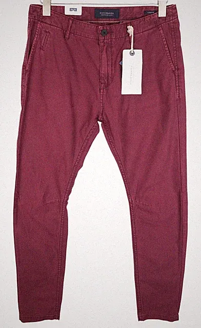 Scotch & Soda Theon Herren Hose W29/L34 Slim Jeans Nicht Dehnbare Batik Weinrot