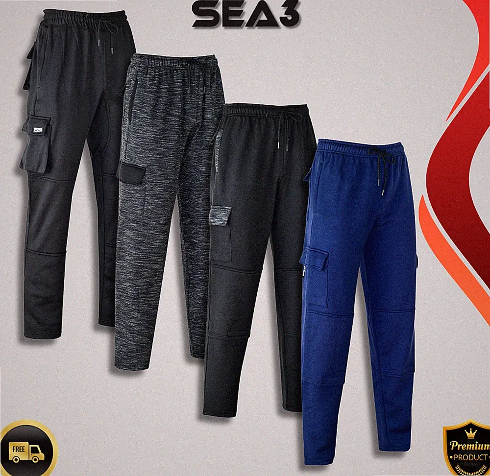 SEA3 Herren Fleece Cargo Arbeitshose Trainingsanzug Jogginghose Hose Jogger