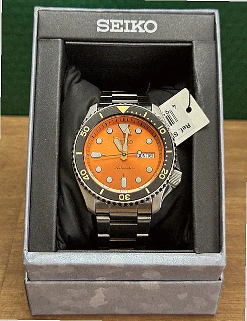 Seiko 5 Sports SRPD59K1 Automatik Edelstahl orange Tag/Datum mit Box & Papiere