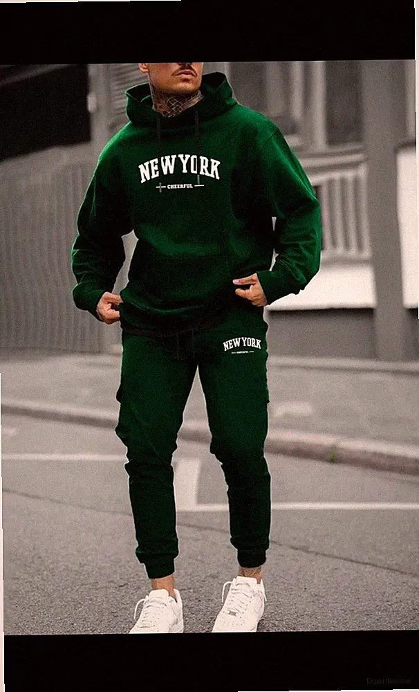 SHEIN Herren Trainingsanzug 2-teilig grün Hoodie & Jogginghose XL Schriftzug