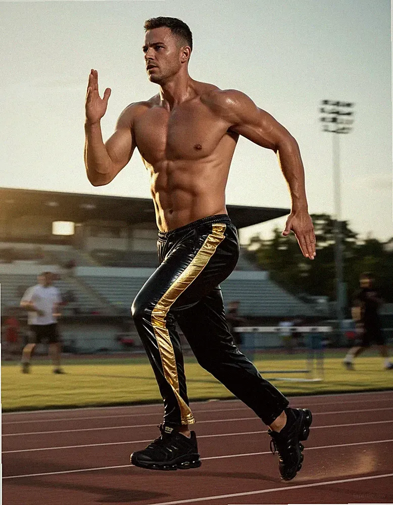 Shiny Schwarz Gold PU Nylon Sports Jogger
