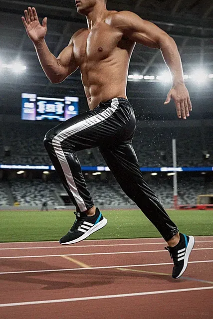 Shiny Schwarz Silber PU Nylon Sports Jogger