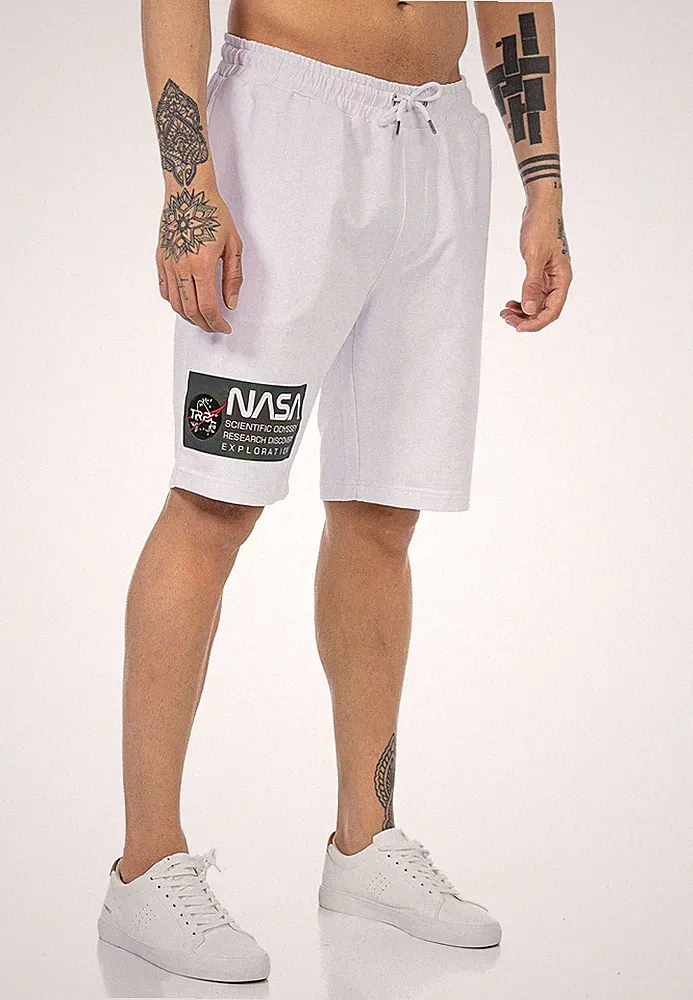 Shorts Kurze Hose Sweat Pants Jogginghose Metallic NASA Logo Weiß M