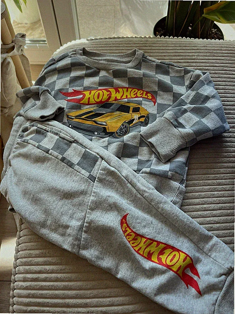 Sinsay Hot Wheels Set Sweatshirt Jogginghose 2-teilig Gr. 98 grau kariert
