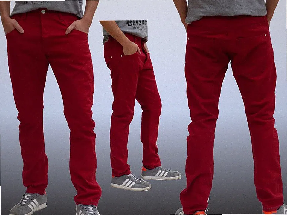 SKY REBEL rote Hose Chino Herren Slim Leg Straight Fit Rot Jeans