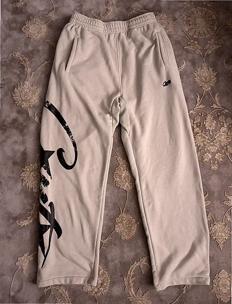 SMALL Herren Jogginghose S beige/schwarz Fleece Kordelzug Taschen gerade