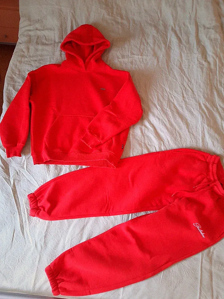 Smilodox Damen Trainingsanzug Set Gr. S Rot Fleece Hoodie & Jogginghose Taschen