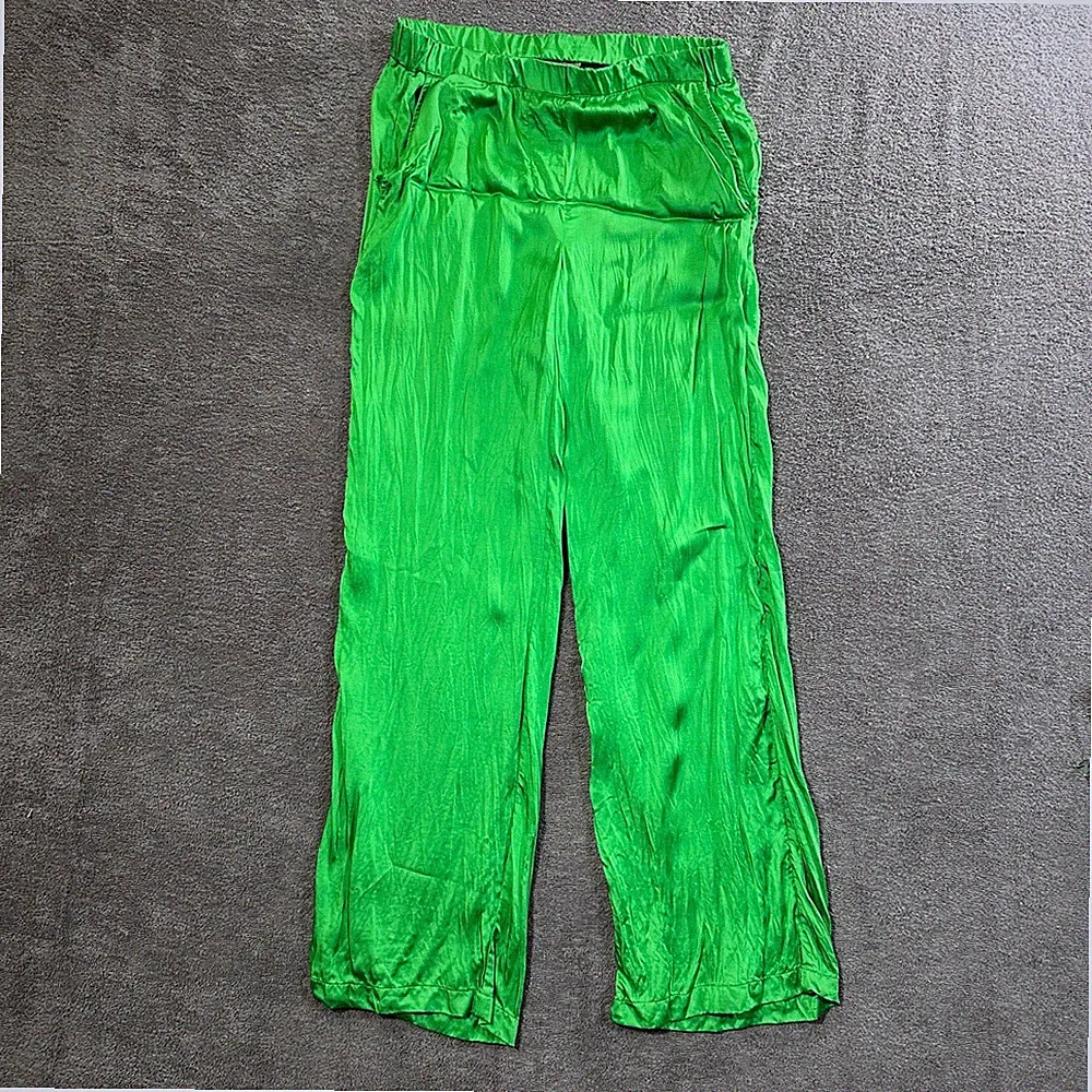 Smith & Soul Satinhose Palazzohose Pyjama Style Jogginghose Grün Damen Gr S