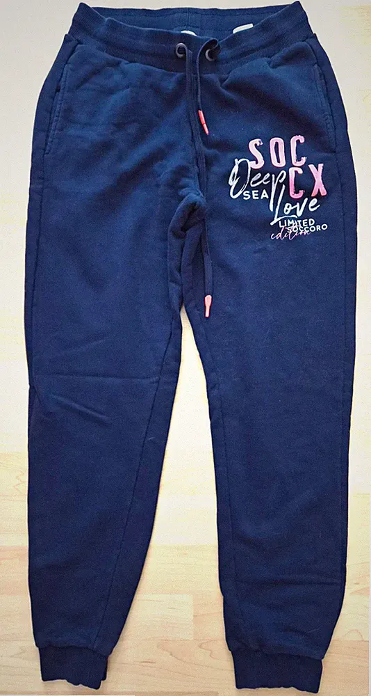 Soccx Damen Jogginghose S Blau Grafikdruck Logo-Print Tunnelzug Sport/Freizeit