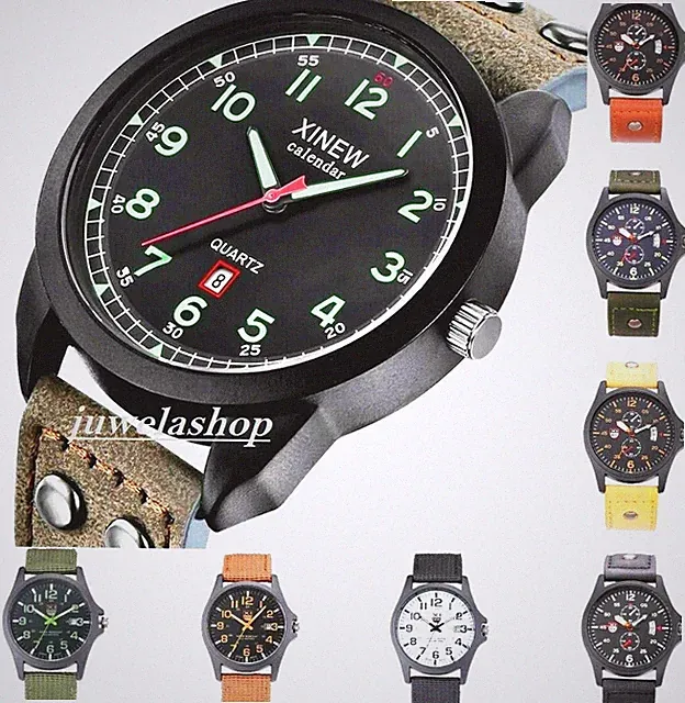 Sommer Herrenuhr Sportlich STOFF / LEDER Armband Uhr mit Leuchtziffern & Datum