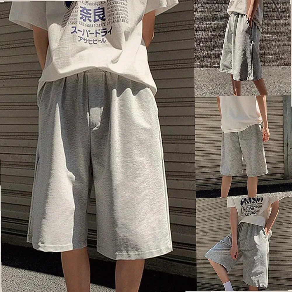 Stilvolle koreanische Herren Oversize Jogginghose Einfarbig Kordelzug Shorts