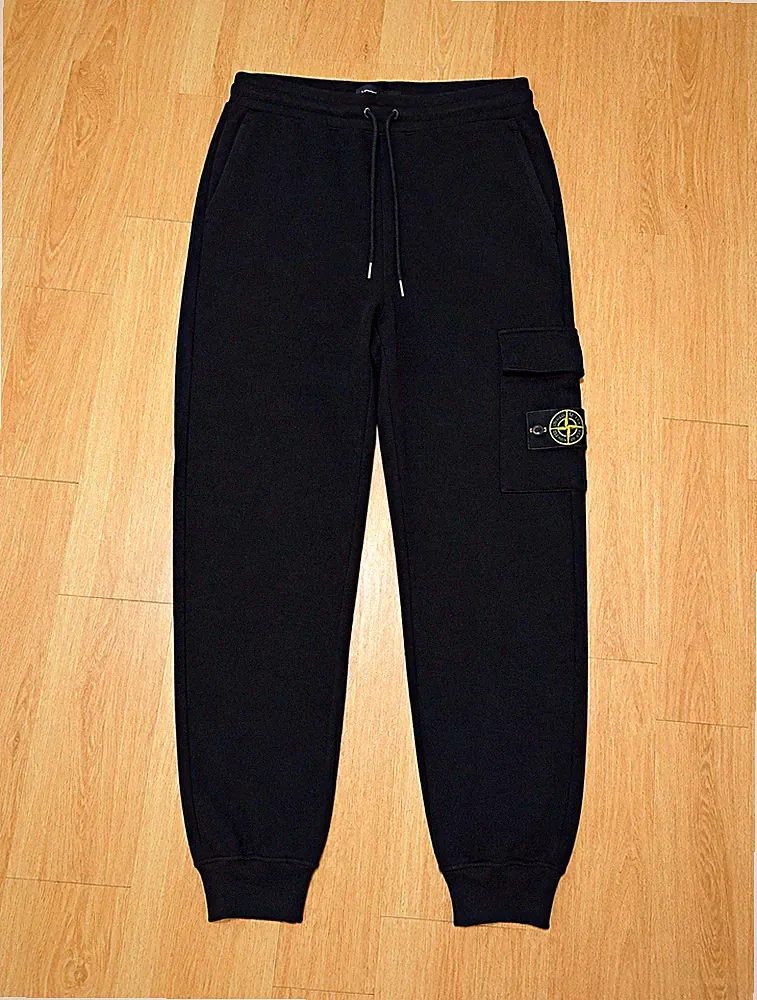Stone Island Herren Jogginghose schwarz L Baumwolle Kordelzug Cargo Logo