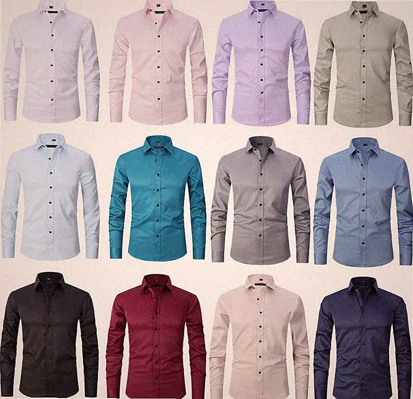 Stretch Hemd Herren Langarm Businesshemd Slim fit Hemden Kentkragen Freizeithemd