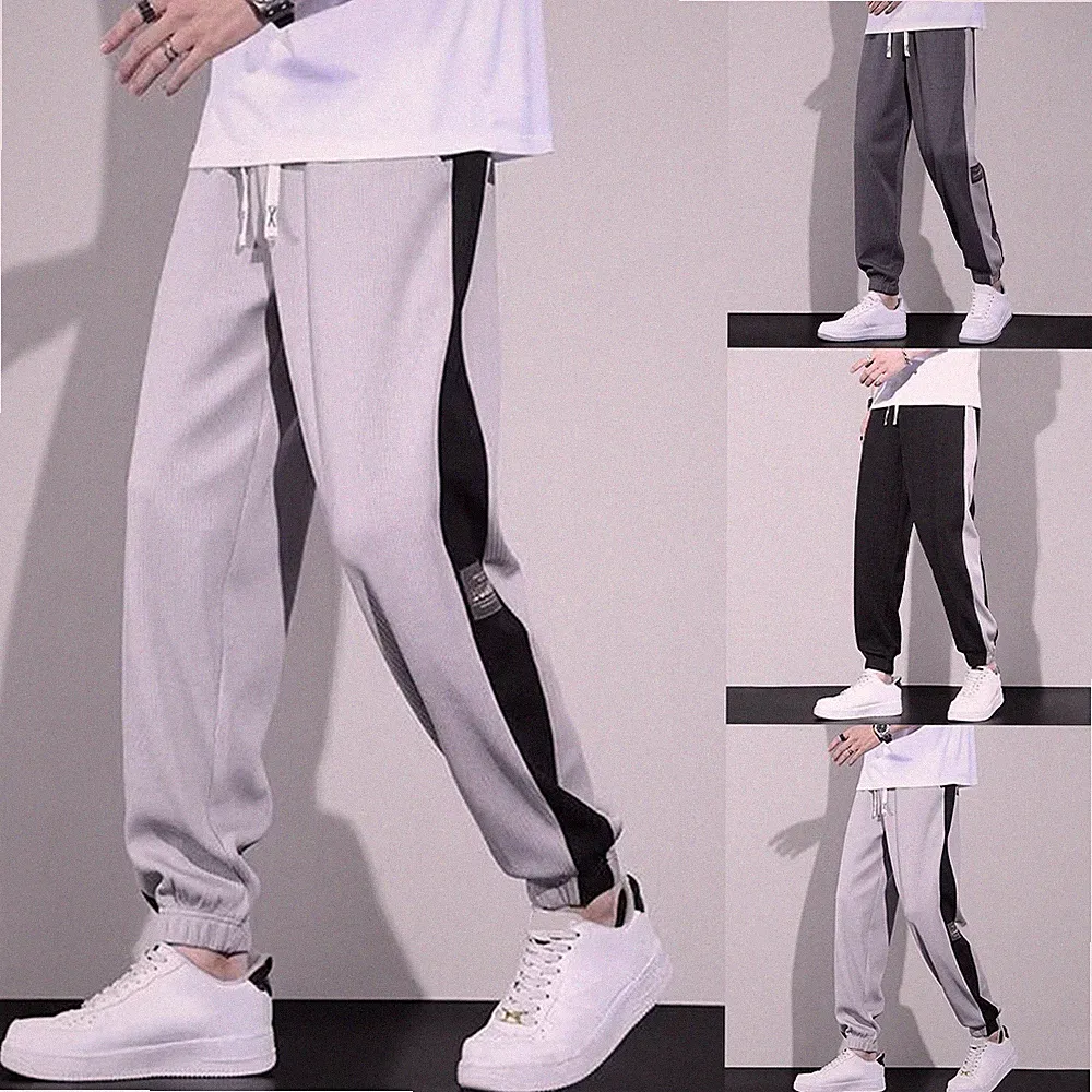Stretch Slim Fit Herren Jogginghose Patchwork optischer Effekt Bündchen unten