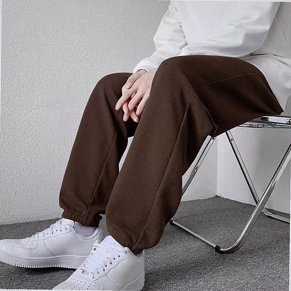 Stretch Stoff Herren Jogginghose Loose Fit Hose Bündchen Knöchel Gummizug Kord