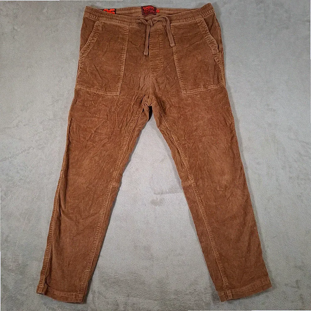 Superdry Jogginghose Herren XL Braun Cord Taper Freizeit Kordelzug Gummibund