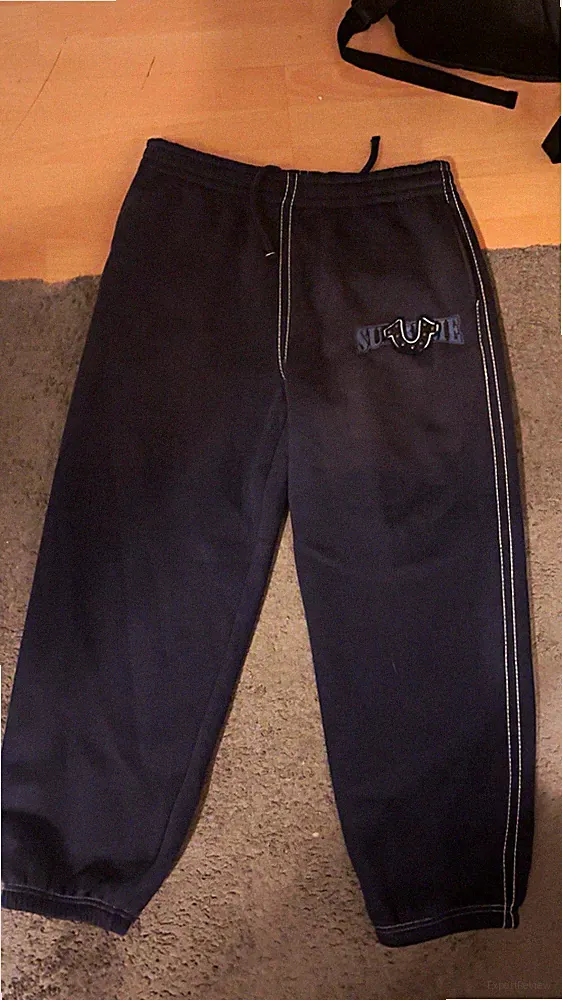 Supreme x True Religion Herren Jogginghose Blau M Baumwolle Fleece Kordelzug
