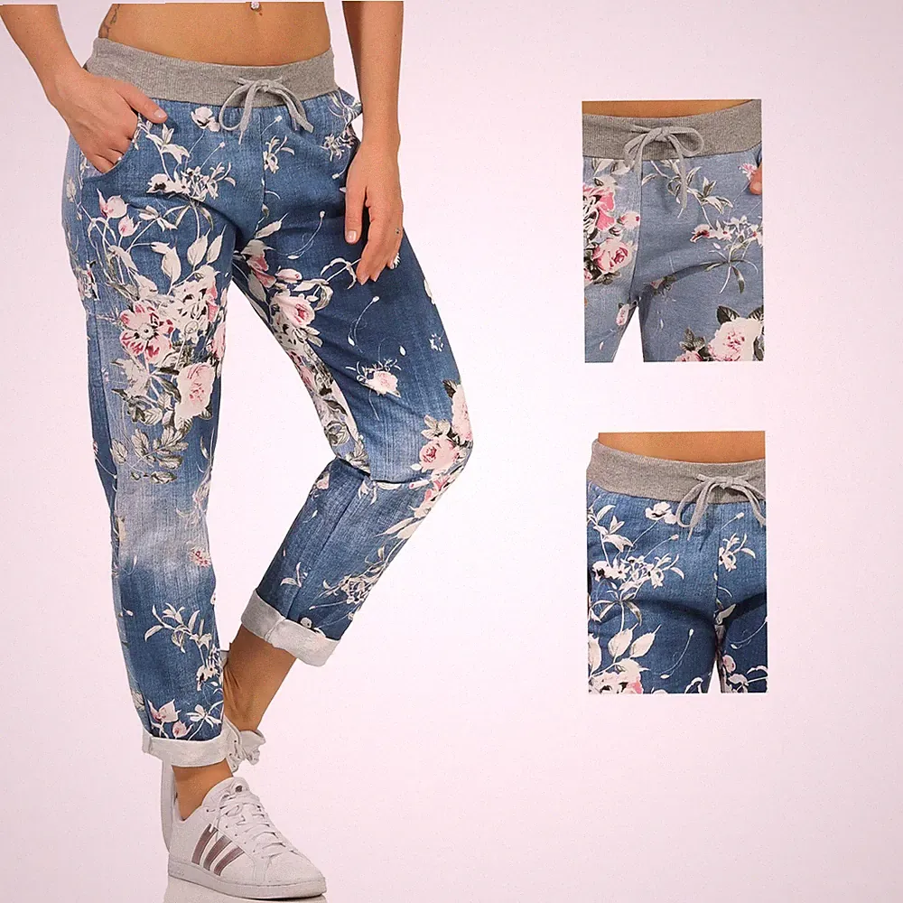 Sweathose Damen Sport Freizeit Hose Jeans-Druck leichte Jogginghose JOGPANTS