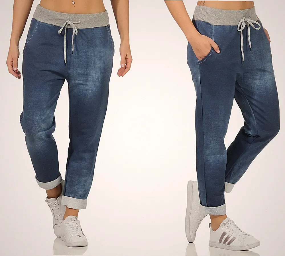 Sweathose Damen Sporthose Sommer Jogger Jeansdruck leichte Jogginghose JOGPANTS
