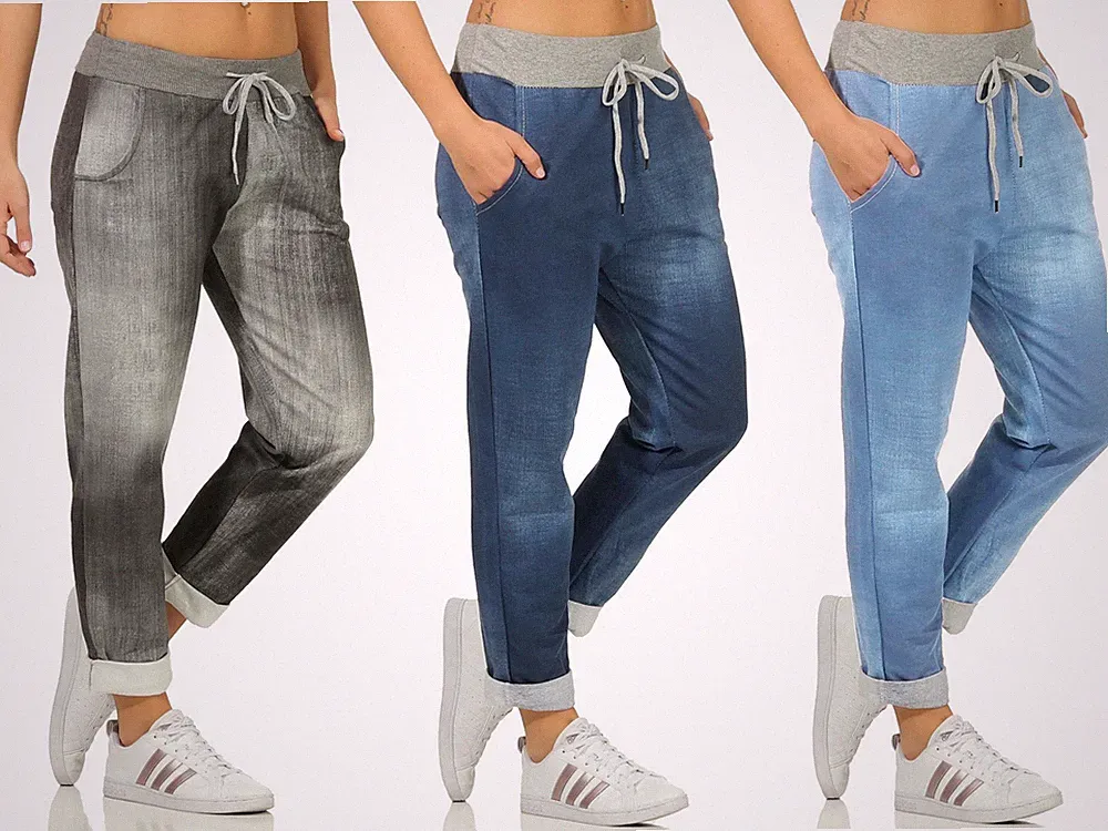 Sweathose Damen Sporthose Sommer Jogger Jeansdruck leichte Jogginghose JOGPANTS