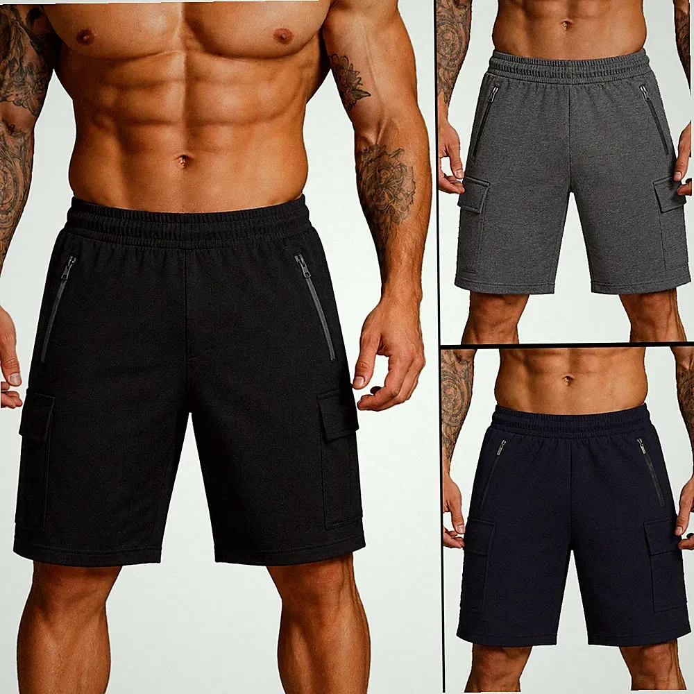 Sweatshorts Herren Cargo Shorts Kurze Hose Jogginghose Sport Reißverschluss