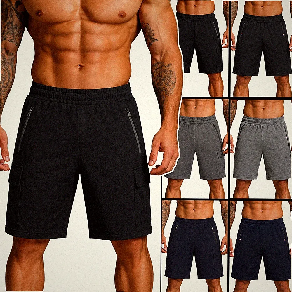 Sweatshorts Herren Kurze Hose Jogginghose Sport Shorts Cargo Reißverschluss