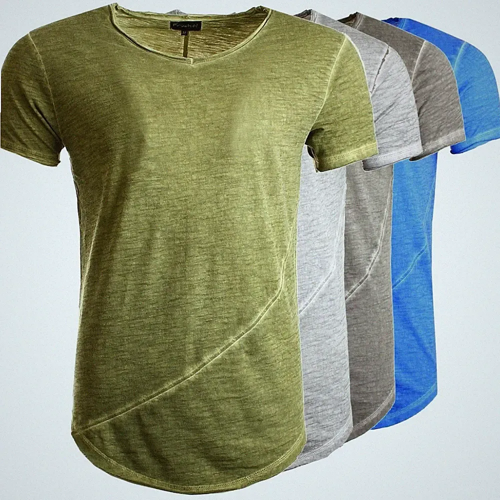 T-Shirt Herren Oversize Longshirt Longtee V-Neck Slim Fit extra lang Vintage