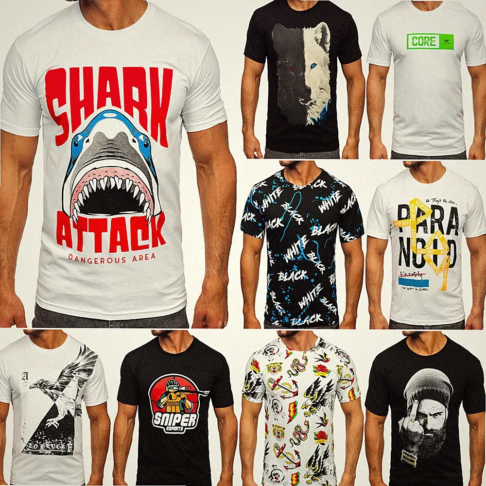 T-Shirt Tee Rundhals Kurzarm Sport Motiv Slim Fit Print Herren Mix BOLF Aufdruck
