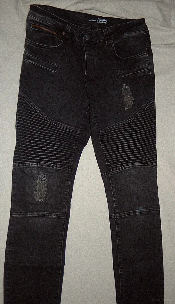 Tazzio Herren Slim Fit Biker Jogging Jeans Hose TZ-517 Schwarz Neuwertig W33 L32