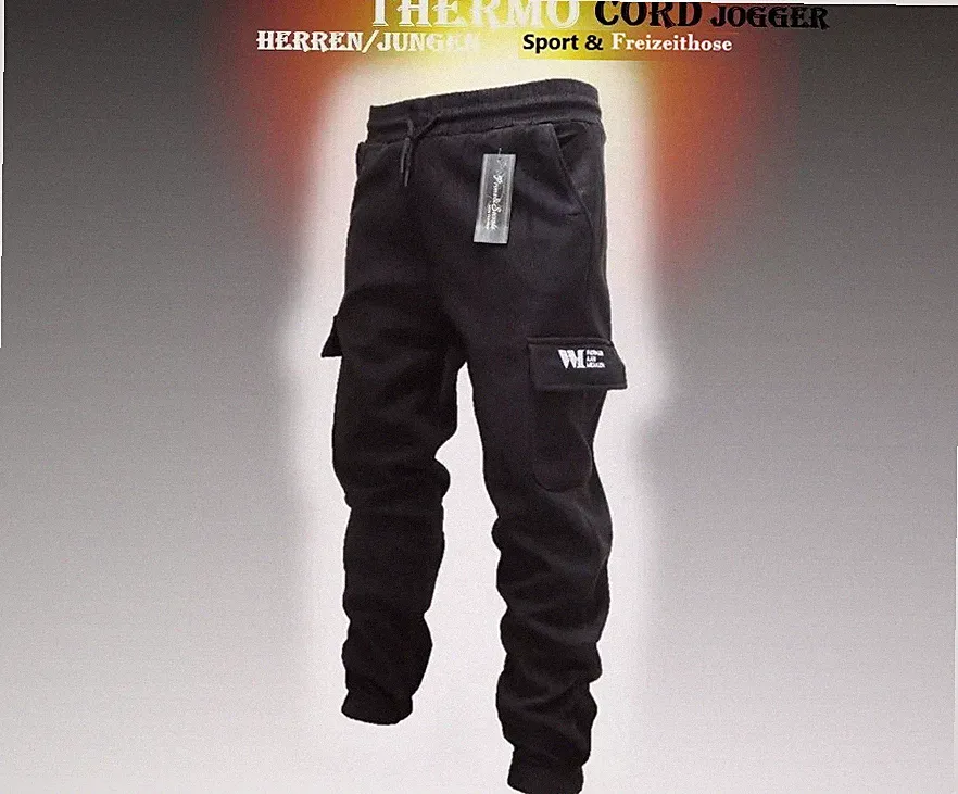 Thermo-Fein-Cord-Hose Herren Sport/Freizeit-Hose Cargo-Jogger Innen-Fleece 67K85
