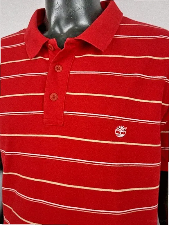 Timberland Poloshirt Herren XL rote Streifen Baumwolle Regular Fit Casual...