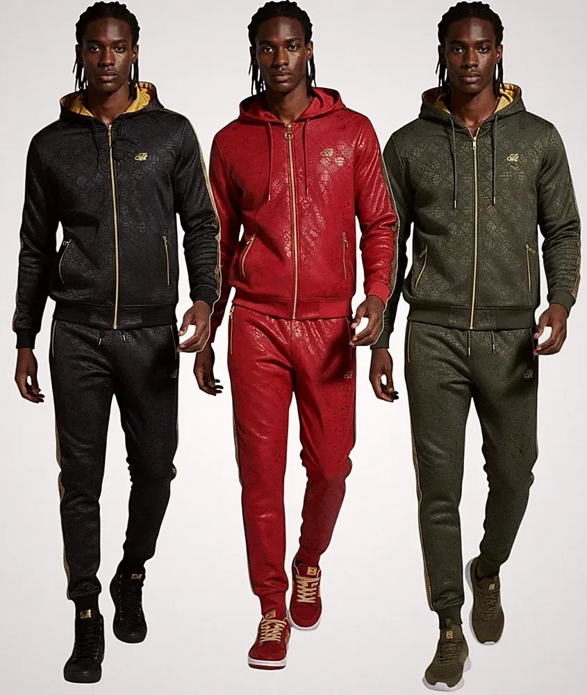 Time Is Money Herren Barock Trainingsanzug Set Zip Kapuze Jogginghose Urban
