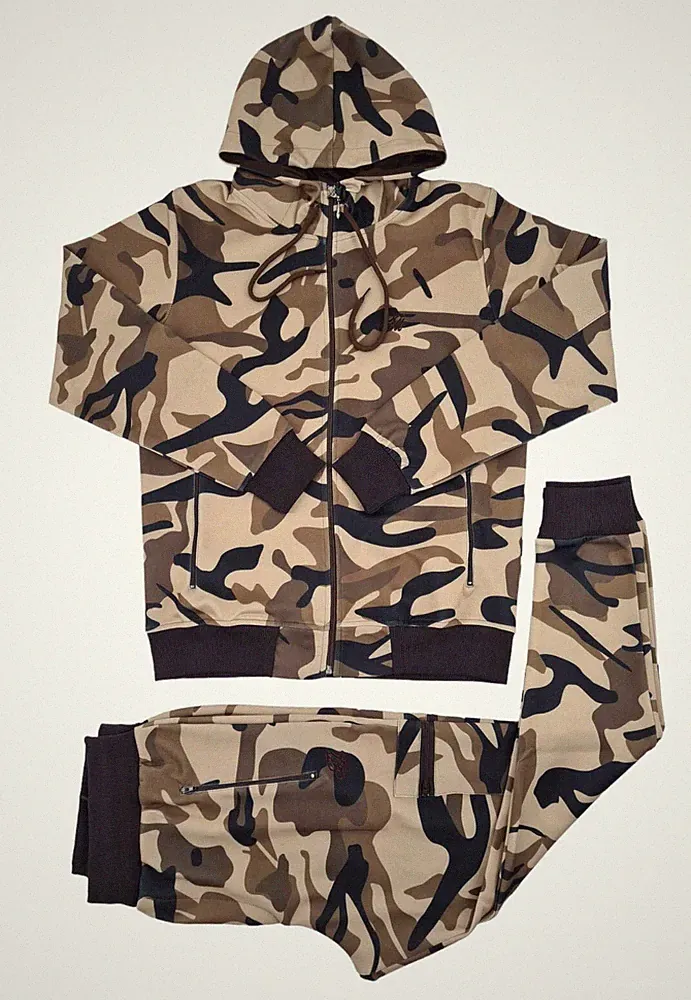 Time Is Money Herren Camo Trainingsanzug Set – Full Zip Hoodie & Jogger