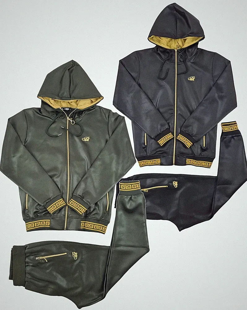 Time Is Money Herren Jogginganzug Set Gold Jacquard Hoodie & Jogger 2-teilig