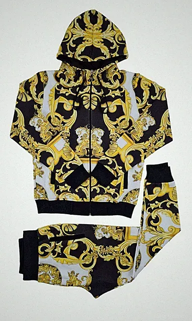 Time Is Money Herren Luxury Barock Trainingsanzug Set – Hoodie & Joggers