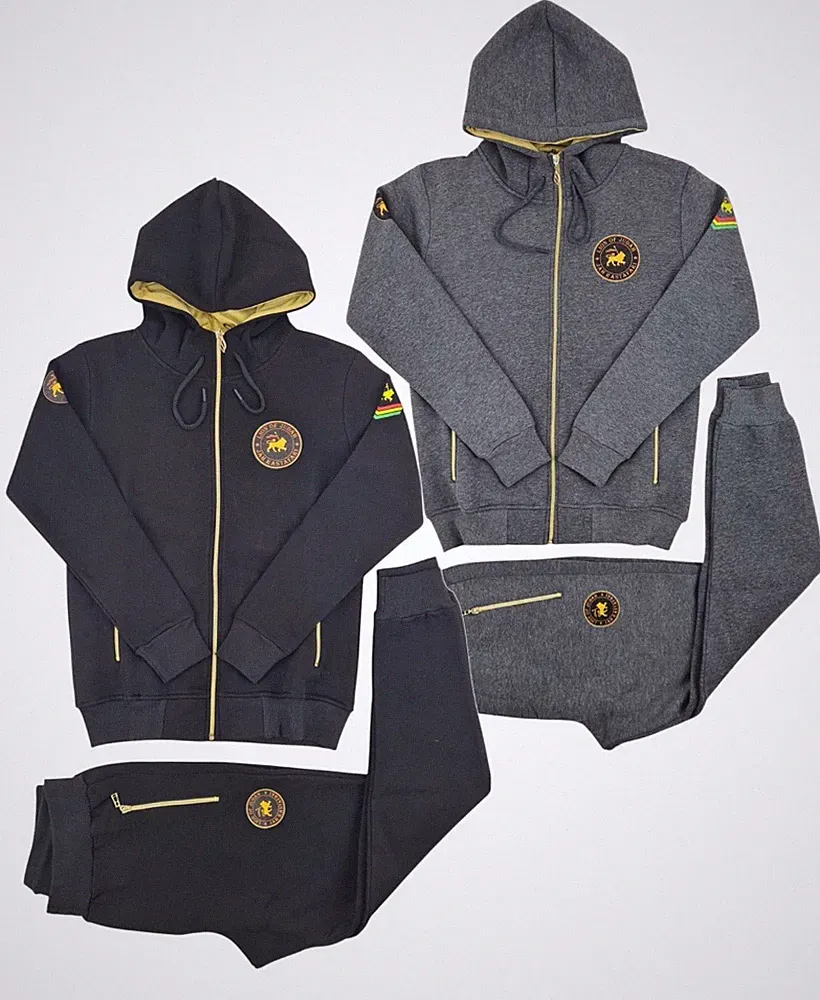 Time Is Money Herren Rasta Lion Tracksuit Set Hoodie & Jogger Schwarz/Anthrazit