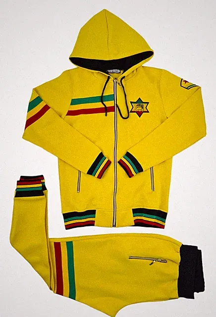 Time Is Money Herren Rasta Streifen Trainingsanzug Set Full Zip Hoodie Joggers