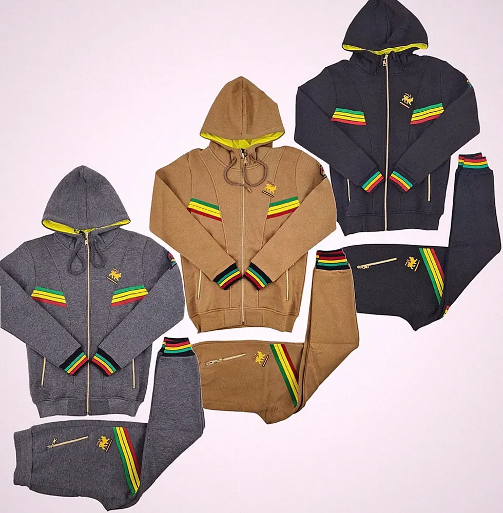 Time Is Money Herren Slim Fit Rasta Baumwoll Trainingsanzug-Set Hoodie Jogger