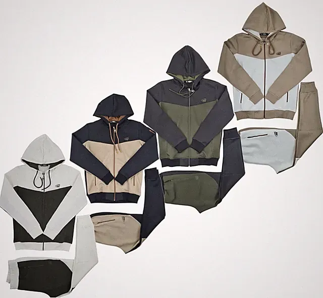Time Is Money Herren Tracksuit Set Colourblock Zip Hoodie & Jogger