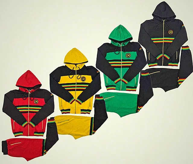 Time Is Money Rasta Baumwoll Tracksuit 2-teilig Hoodie Zip Jogger